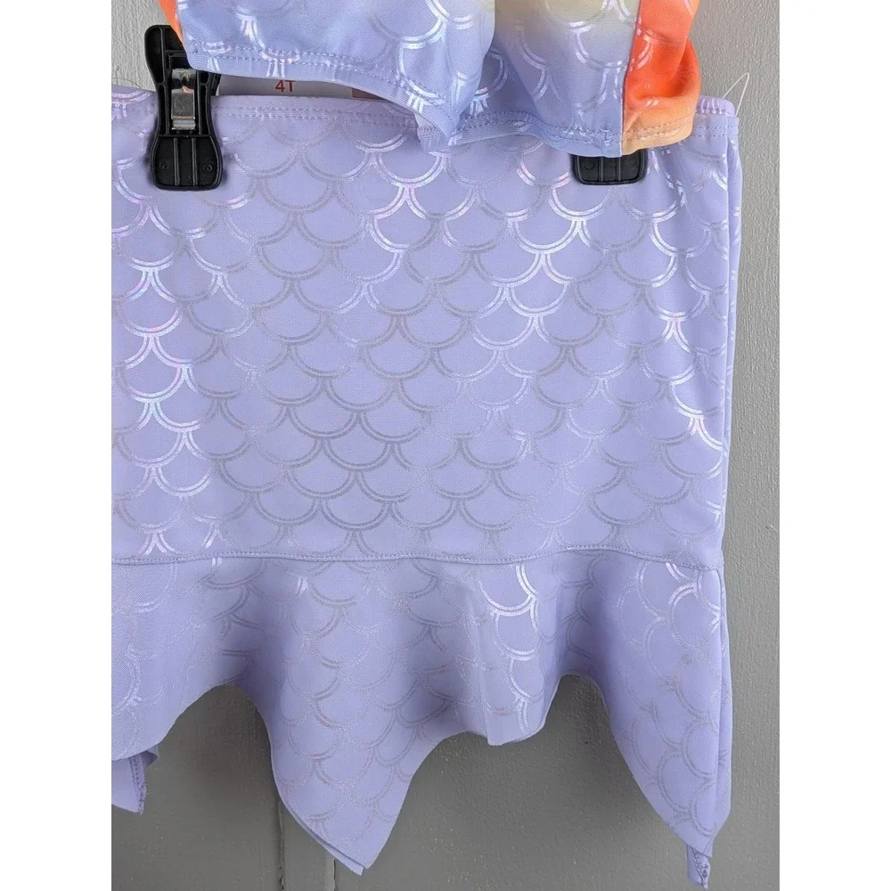 Wonder Nation Girls 3 Piece Mermaid Swimsuit Set Purple Orange Ombre 4T NWT